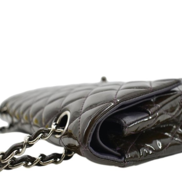 CHANEL Classic Medium Double Flap Patent Leather Shoulder Bag Dark Brown - Picture 6 of 12